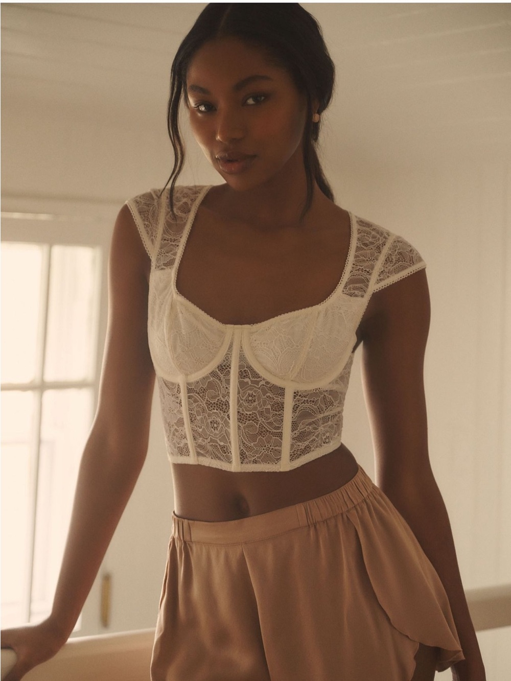 Anthropologie Romantic Femme Lace Corset Top NWT Medium Ivory Off White